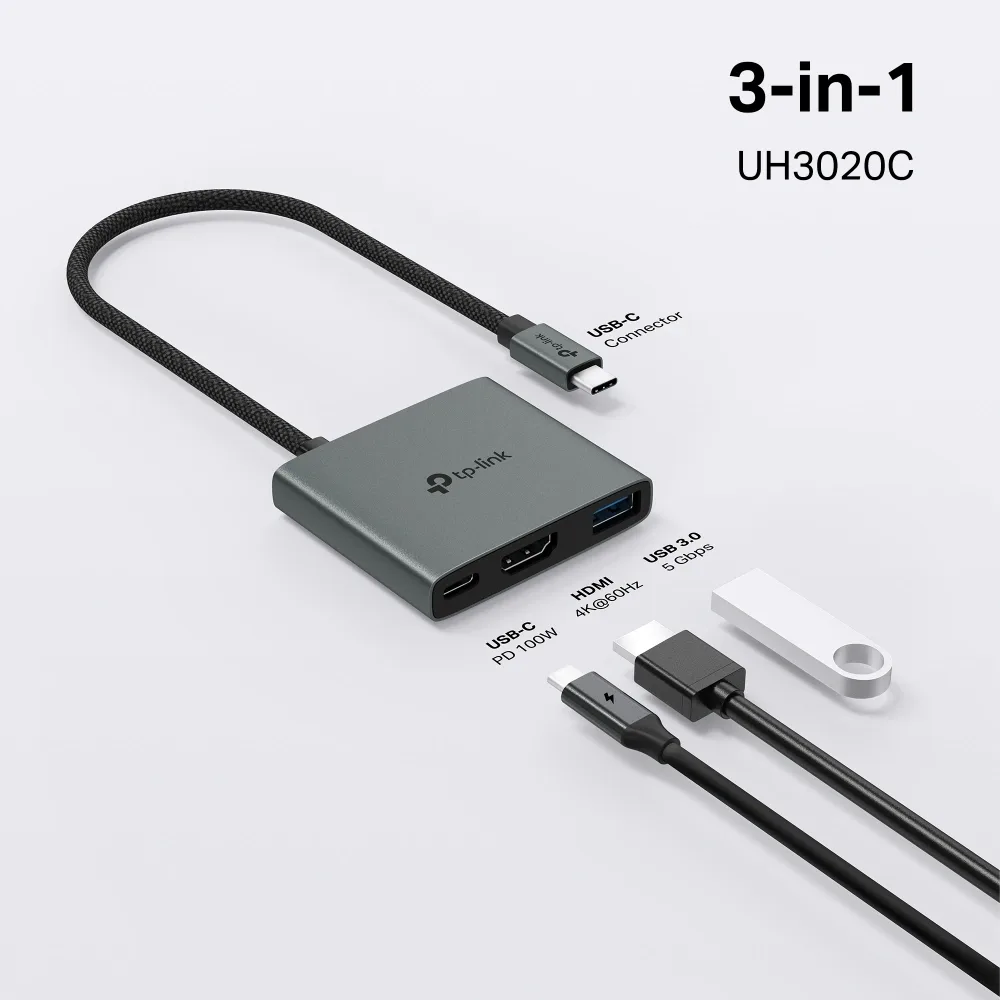 مقوّي شبكة TP-Link UH3020C USB Type-C 3-in-1 Hub — صورة 4